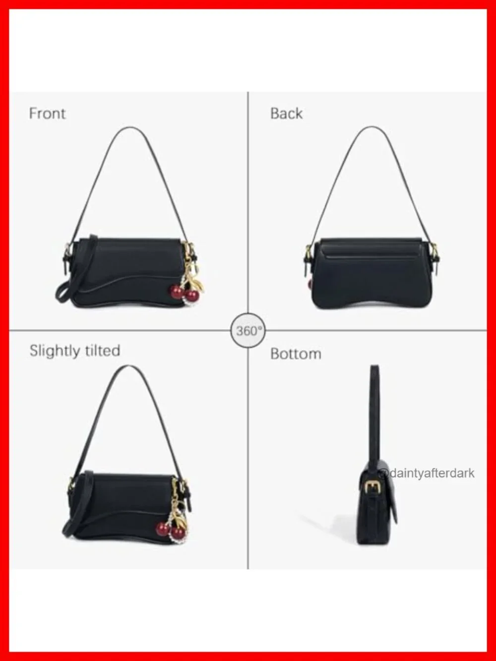 Hobo Bag with Cherry Pendant PU Leather Crossbody Shoulder Purse Y2K Detachable